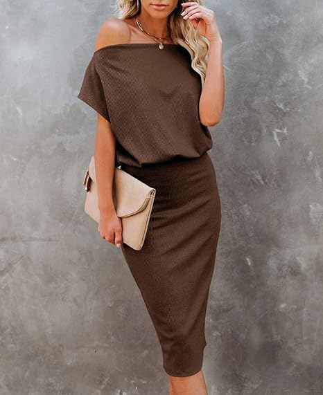 Women's Multi-style Off Shoulder Floral Knit Midi Dress