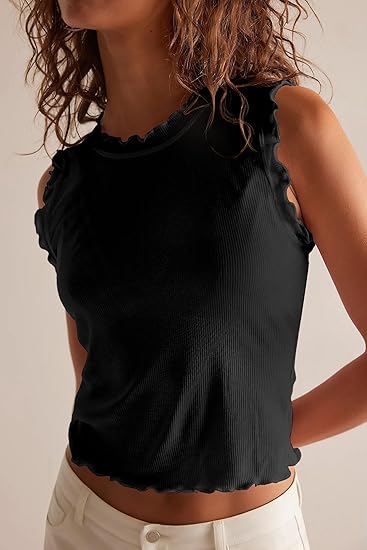 Women's Flutter Sleeve Ribbed Knit Cropped Tank Top